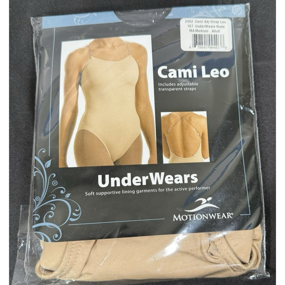 Motionwear Cami Leotard Women Medium Nude Adjustable Clear Straps 2492 Unders